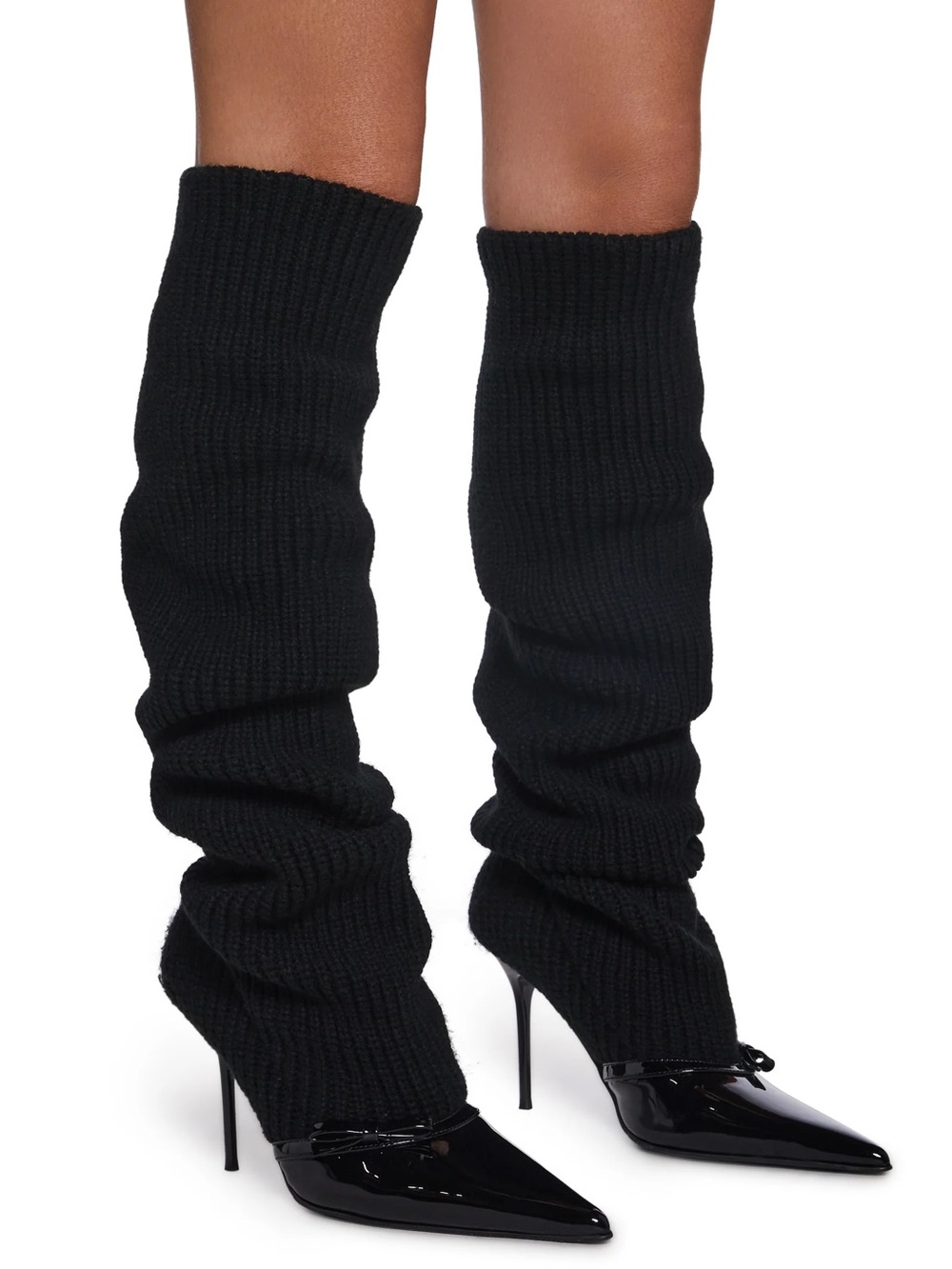 Black Patent Pointed Toe Sock Boots